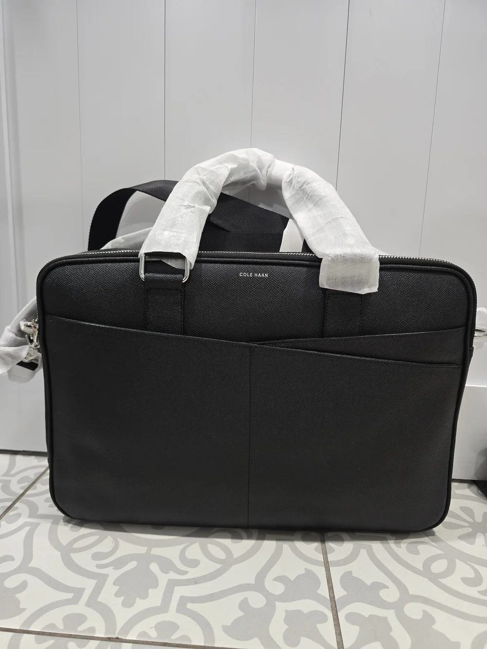 Cole Haan Black Leather Laptop Briefcase with Exterior Pocket